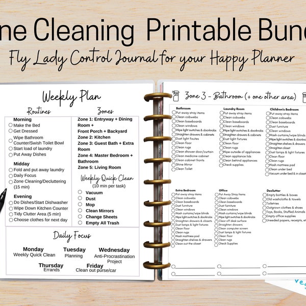 Printable Fly Lady Control Journal, Happy Planner, Zone Cleaning, Daily Routine, Organization Printable, Goodnotes Cleaning Planner