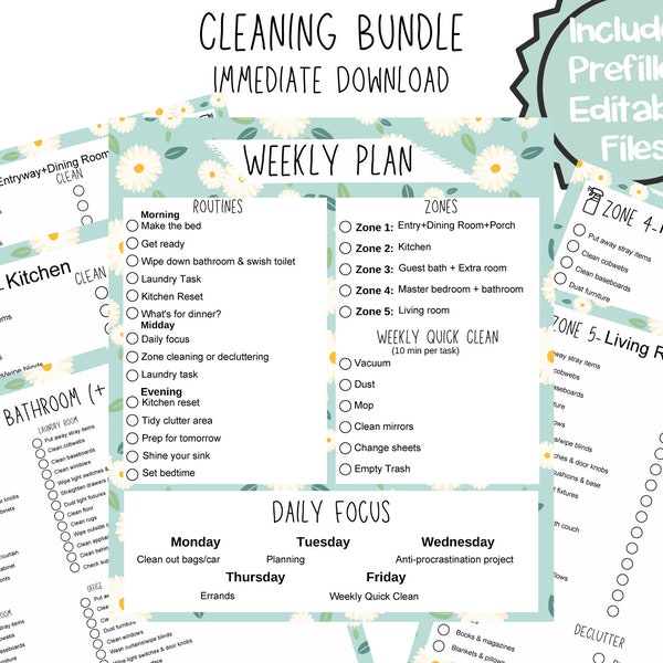Printable Flylady Control Journal, Fly Lady Planner, Zone Cleaning Schedule, Daily Routine, Organization Printable, Cleaning Planner