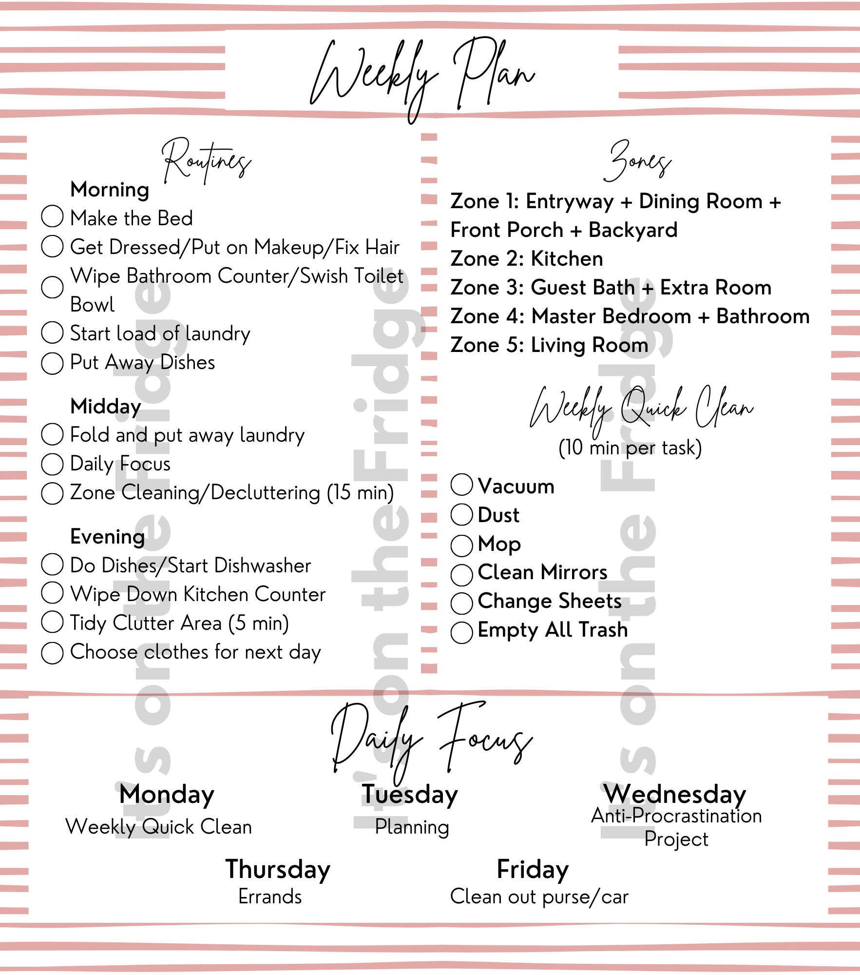 Happy Planner Flylady Control Journal Zone Cleaning Schedule - Etsy