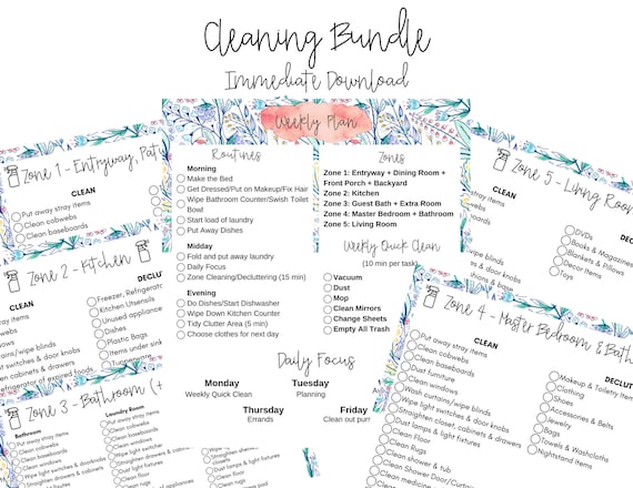 Printable Cleaning Checklist Zone Cleaning Daily Routines - Etsy