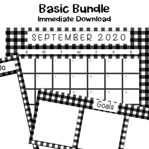 May include: Black and white checkered printable planner pages with a September 2020 calendar, a "To Do" list, and a "Goals" list.