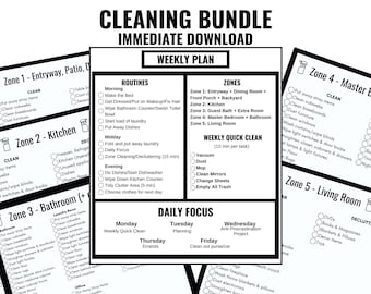 Prinble Cleaning Bundle,  Zone Cleaning, Daily Routines, Simple Modern, Fly Lady Control Journal Alternative