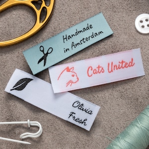 750 Custom Woven Clothing Labels with Logo (only) Up to 2 Colors, Custom Fabric Labels, Logo Labels, Iron On Labels, Clothing Tags