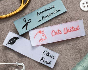 750 Custom Woven Clothing Labels with Logo (only) Up to 2 Colors, Custom Fabric Labels, Logo Labels, Iron On Labels, Clothing Tags