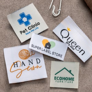 200 Custom Woven Clothing Labels with Logo/Artwork/Design Up To 8 Colors, Iron-On Labels, Knitting Labels, Damask Woven Labels