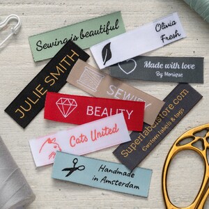 100 Custom Woven Clothing Labels with Logo (only) Up to 2 Colors, Woven Tag, Sewing Tags, Fabric Tags, Clothing Brand Name Label