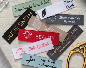 100 Custom Woven Clothing Labels with Logo (only) Up to 2 Colors, Woven Tag, Sewing Tags, Fabric Tags, Clothing Brand Name Label