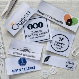 100 Custom Woven Clothing Labels with Logo/Artwork/Design Up To 8 Colors, Iron-On Tags, Fabric Tags, Quilt Labels, Knitting Labels