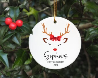 Personalized Baby's First Christmas Ornament, Reindeer Girl Gift