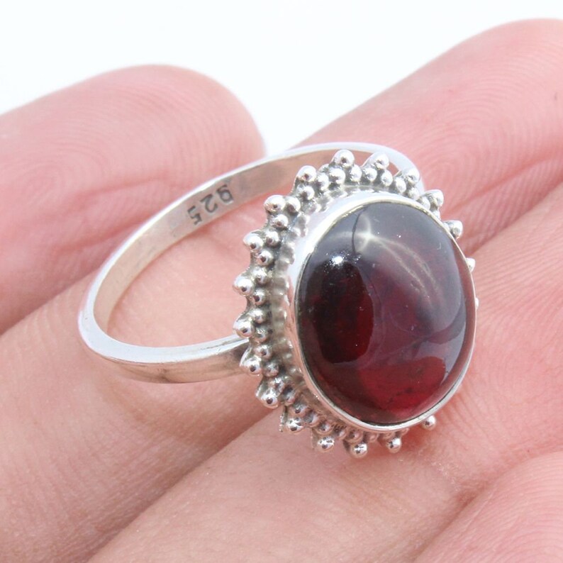 Natural Garnet Ring,Handmade Silver Ring,925 Sterling Silver Ring,Designer Oval Garnet Ring,Anniversary Ring,NitinSilverArt