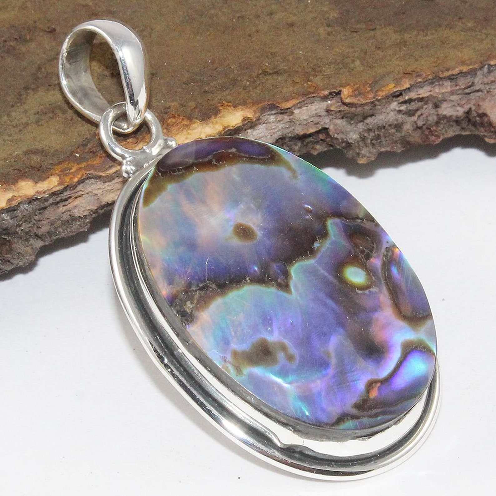 Abalone shell pendant multi color oval shell pendant sea Etsy
