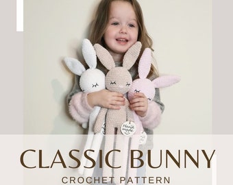 Low Sew Crochet Bunny Pattern. Classic long legged Bunny Toy. Amigurumi Rabbit Tutorial. PDF Digital file.