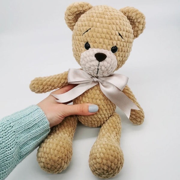 Crochet Bear Teddy soft toy handmade stuffed animal amigurumi doll baby Newborn toddler boy girl gift plush knit toy with bow