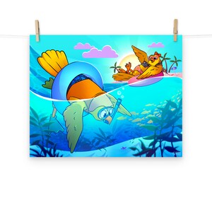 Summer Seasonal Fabric Bird Print - Diver & Tanji