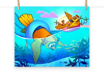 Summer Seasonal Fabric Bird Print - Diver & Tanji