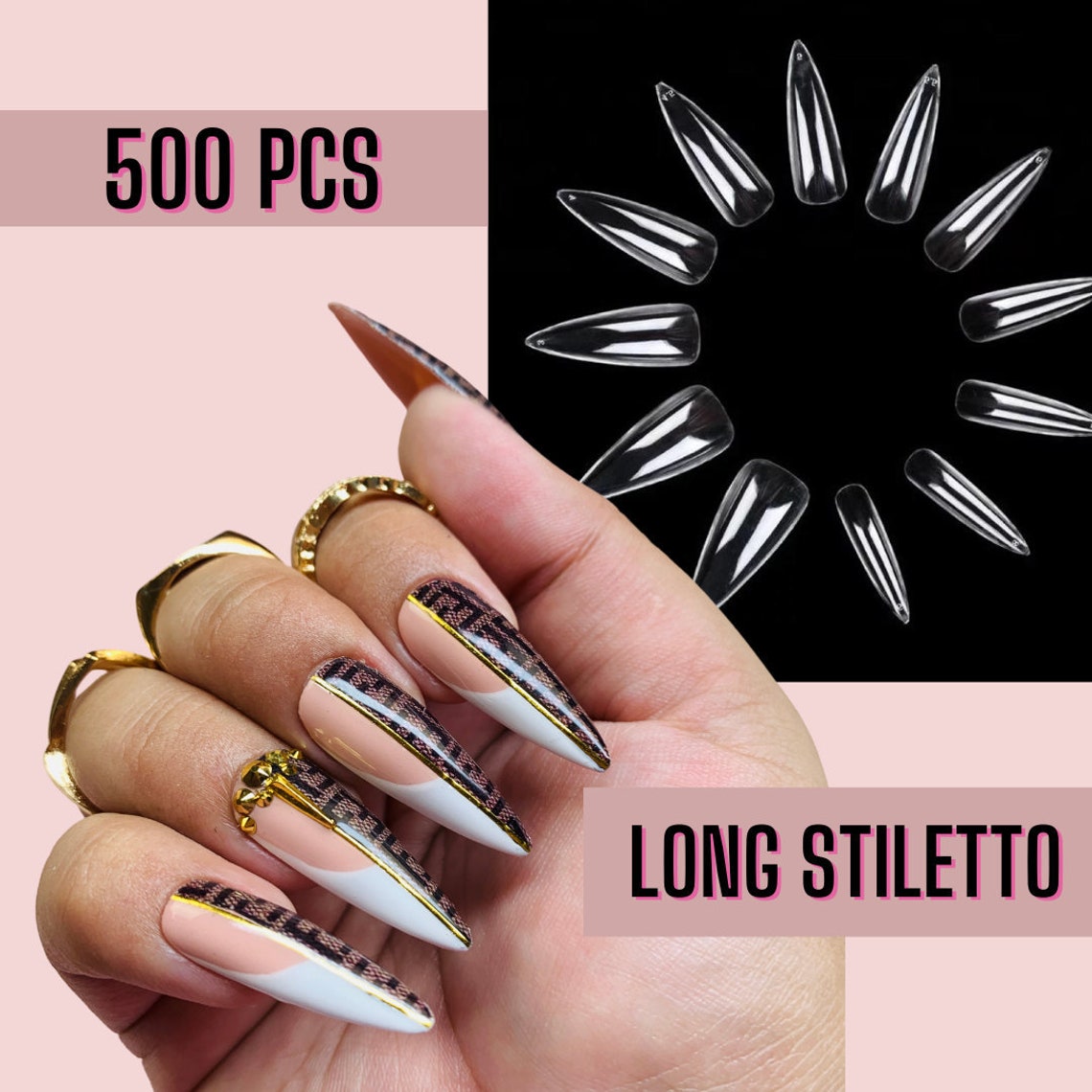 Long Stiletto Clear Nails Tips Press On Nails False Nails Etsy