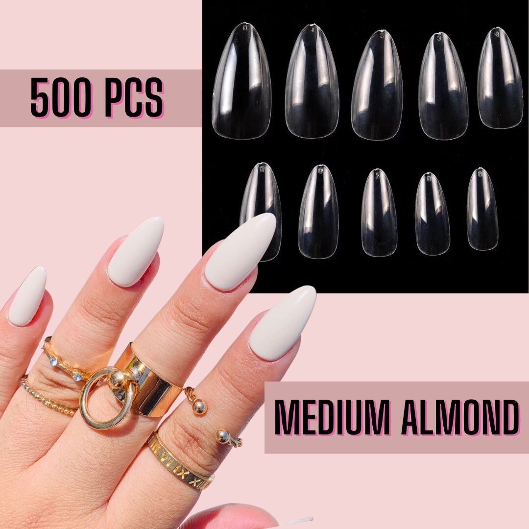 Medium Almond Clear Nails Tips Press On Nails False Nails | Etsy