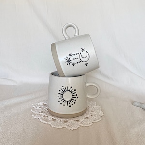 Handmade Henna Sun & Moon Mug, Coffee Lover Gift, Handpainted Ceramic Mug, Boho Mug, Boho Coffee, Sun Mug, Moon Mug, Boho Stocking Filler