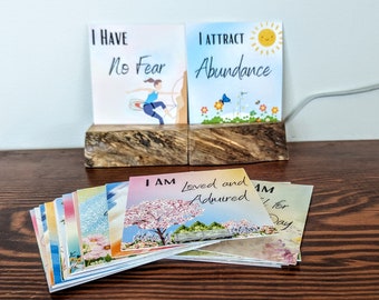 Affirmation cards, Colorful mindfulness cards, daily affirmations, 24 affirmation cards, live edge wood stands, mental health products