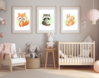 Cute Baby animals, woodland nursery print, baby room decor, woodland creatures prints, little forest creatures prints, boy nursery decor,