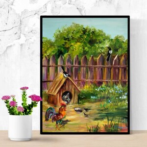 Pintura a óleo colorida de animais, arte a óleo de cachorro, bela arte a óleo de paisagem de willage,
