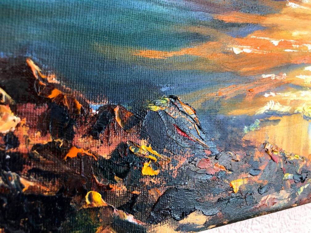 油絵 夕日山絵 312 アートポスター 夕日 湖 ログハウス 山 風景 風景画