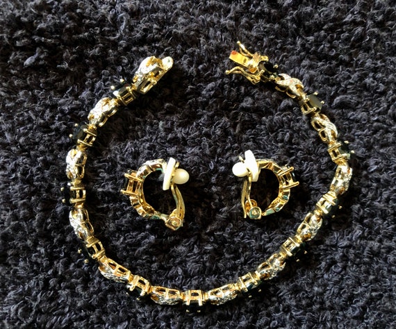 Vintage Gold and Rhinestone Earring and Bracelet … - image 2