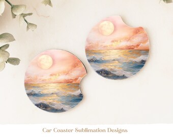 Beach Coaster Sublimation, Beach Car Coaster Sublimation Design, Ocean Coasters, Ocean Car Coasters, Summer Car Coasters, Tropical Coasters