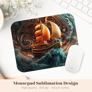 Piratenschiff Sublimationsentwurf für Mousepad, Herren Maus Pad Png Designs, Nautik Png, Stürmische See Ozeanpiraten Sublimationsentwürfe für Männer