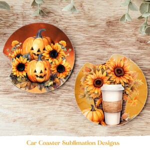 Sunflower Car Coaster Sublimation Designs, Halloween Car Coaster Png, Fall Car Coaster Png, Autumn Car Coaster Png, Flower Car Coaster Png