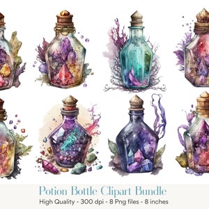 Watercolor Potion Bottles Clipart, Potion Bottle Png, Watercolor Halloween Clipart, Fantasy Clipart, Apothecary Bottles Png,Mystical Clipart