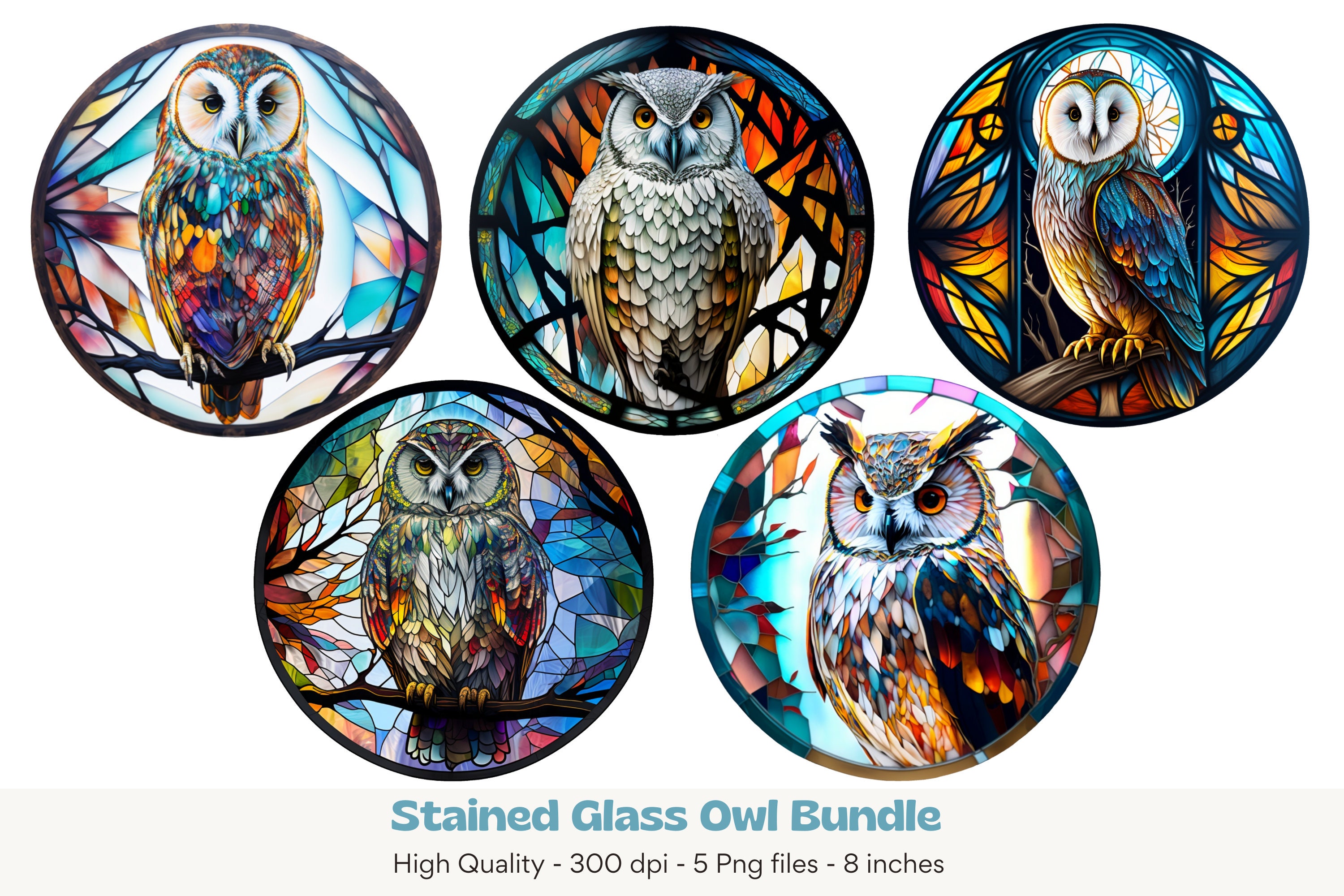 Stained Glass Png, Owl Wind Spinner Bundle, Owl Sublimation, Round Sign Sublimation, Owl Images Subl