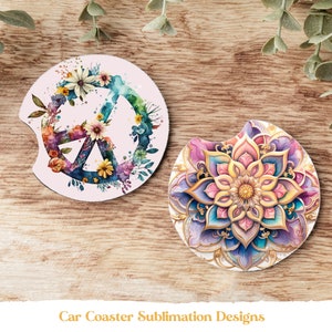 Spring Car Coaster Sublimation Designs, Mandala Car Coaster Png, Boho Coasters Png, Summer Car Coaster, Pastel Car Coaster Designs