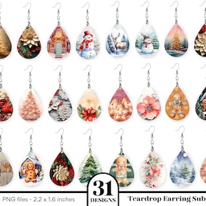 Christmas Earring Png, Christmas Teardrop Earrings Png, Sublimation Earring Designs, Winter Earrings Png, Christmas Sublimation Earrings