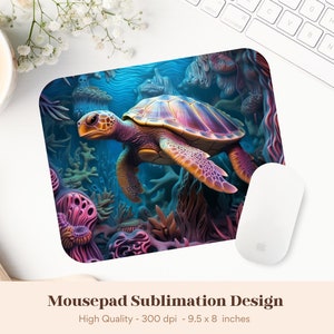 Sea Turtle Mousepad Png, Mouse Pad Sublimation Design, 3d Sublimation Mousepad, 3d Mousepad Png, 3d Mouse Pad Sea Turtle, Beach Mouse Pad
