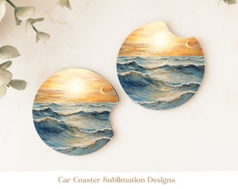 Beach Coaster Sublimation, Beach Car Coaster Sublimation Design, Ocean Coasters, Ocean Car Coasters, Summer Car Coasters, Tropical Coasters
