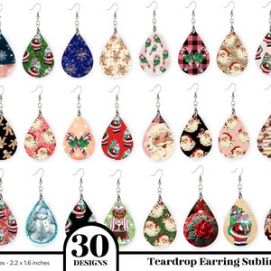 Christmas Earring Png, Christmas Teardrop Earrings Png, Sublimation Earring Designs, Santa Earrings Png, Christmas Sublimation Earring