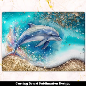 Planche à découper océan en sublimation, Planche à découper dauphin png, Sublimation de plage, Planche à découper en verre png, Designs par sublimation de cuisine