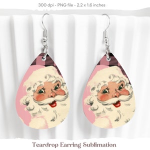 Santa Earring Sublimation, Christmas Teardrop Earrings, Christmas Sublimation Earrings, Christmas Earrings Png, Santa Teardrop Earrings Png