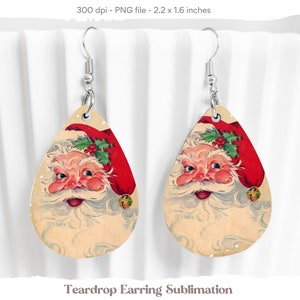 Santa Earring Sublimation, Christmas Teardrop Earrings, Christmas Sublimation Earrings, Christmas Earrings Png, Santa Teardrop Earrings Png