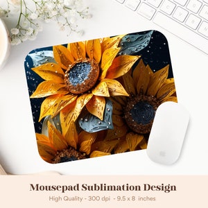 Sunflower Mousepad Png, Sunflower Mouse Pad Sublimation Designs, 3d Sublimation Mousepad, 3d Fall Floral Mousepad Png, Autumn Mousepad Png