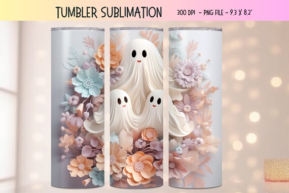 Halloween Tumbler Wrap, 3d Tumbler Sublimation, 3d Tumbler Wrap Ghost, Ghost Tumbler Wrap, 3d Flowers Tumbler Design, 3d Floral Tumbler Fall
