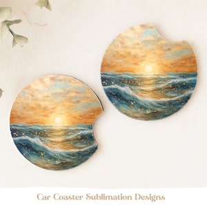 Ocean Car Coaster Sublimation, Beach Coaster Png Sublimation Designs