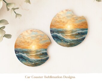 Ocean Car Coaster Sublimation, Beach Coaster Png Sublimation Designs