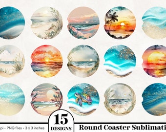 Beach Car Coaster Bundle, Car Coaster Sublimation Design, Ocean Coaster Png, Ocean Car Coasters, Summer Car Coasters, Summer Coaster Png
