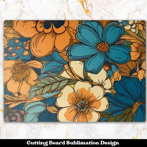 Flower Cutting Board Sublimation Design, Floral Chopping Board Png, Glass Cutting Board Png, Retro Cutting Board, Kitchen Sublimation Design