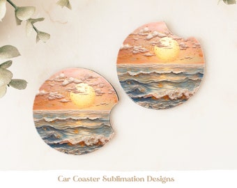 Beach Coaster Sublimation, Beach Car Coaster Sublimation Design, Ocean Coasters, Ocean Car Coasters, Summer Car Coasters, Tropical Coasters