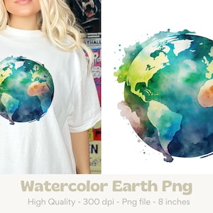 Watercolor Earth Png, Earth Day Png, Watercolor Earth Clipart, Earth Sublimation Designs, Watercolor Png, Earth Day Shirt Design, Planet Png