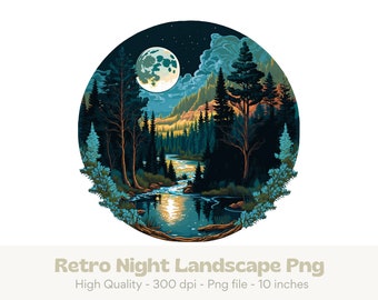 Forest Png, Pine Tree Png, Full Moon Png, Wilderness Png, National Park Png, Scenic Nature Sublimation, Moon River Png, Sublimation Png Men