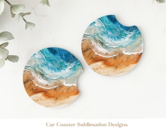 Beach Coaster Sublimation, Beach Car Coaster Sublimation Design, Ocean Coasters, Ocean Car Coasters, Wood Coaster PNG, Resin Round Coaster